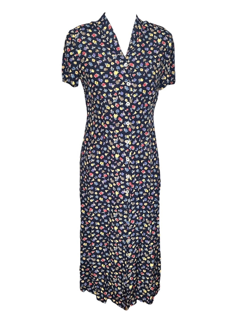 Vintage Talbots Midi Dress 90’s Retro Casual Career Floral Navy made in USA sz4P